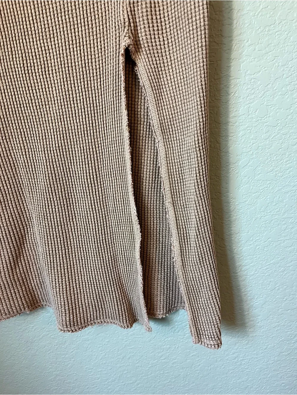 Free People FP One Thermal Waffle Knit Maxi Skirt Large Taupe Foldover Boho Fall